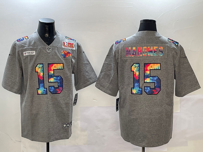 Men Kansas City Chiefs 15 Mahomes grey Rainbow 2025 Nike Limited NFL Jersey style 3